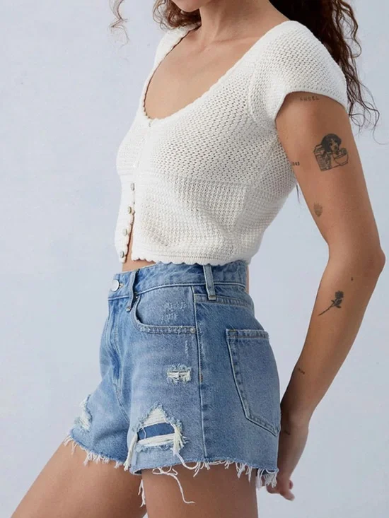 Pacsun Ripped High Waisted Denim Festival Shorts - Picture 3 of 8